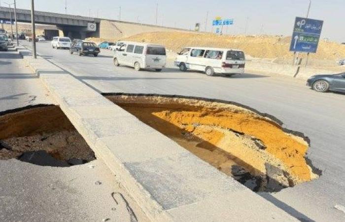 هبوط أرضي يتسبب في كثافات مرورية بـ «محور حسب الله الكفراوي»