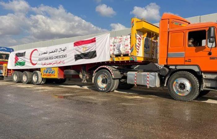 الهلال الأحمر المصري يدفع بـ2300 طن مساعدات غذائية وطبية وخيام إلى غزة