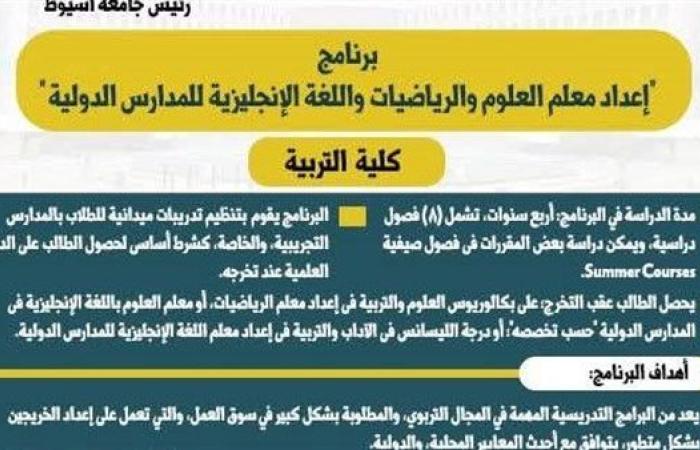 تربية أسيوط تقدم برنامج "إعداد معلم العلوم والرياضيات واللغة الإنجليزية للمدارس الدولية"