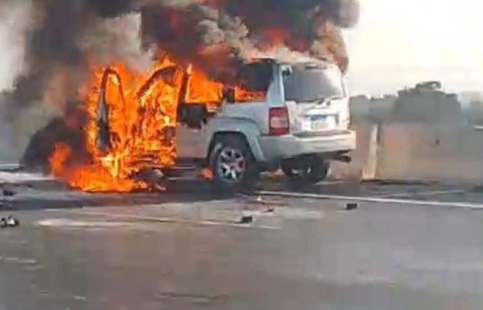 اشتعال سيارة على طريق بنها الحر والحماية المدنية تخمد النيران