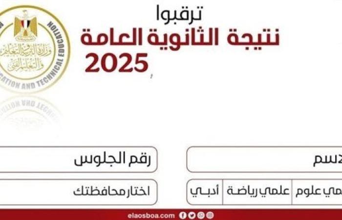 برقم الجلوس رابط نتيجة الثانوية العامة 2025 الآن