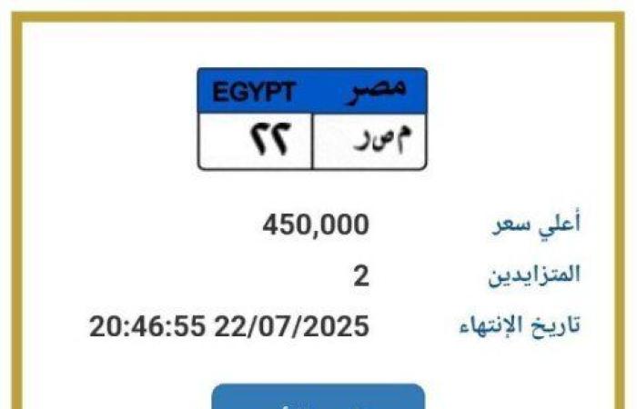 «م ص ر 22».. المرور تطرح التزايد على لوحة سيارة مميزة