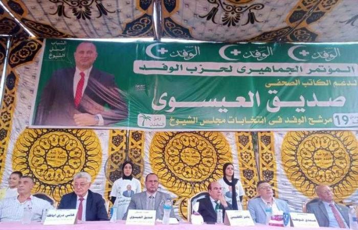 محمولا على الأعناق.. الآلاف يشاركون في مؤتمر حزب الوفد لدعم صديق العيسوي في انتخابات الشيوخ بالشرقية